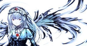 Rating: Safe Score: 0 Tags: 1girl bangs black_ribbon black_wings closed_mouth dress feathered_wings feathers floating_hair flower frills hairband image lolita_hairband long_hair long_sleeves looking_at_viewer red_eyes red_flower red_rose ribbon rose simple_background solo suigintou upper_body very_long_hair white_background wings User: admin
