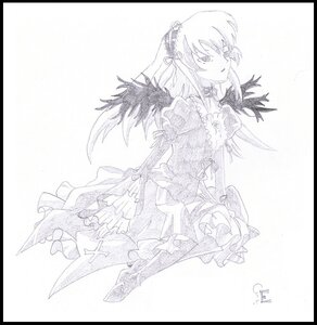 Rating: Safe Score: 0 Tags: 1girl black_border border dress frilled_sleeves frills greyscale hairband image letterboxed long_hair long_sleeves monochrome ribbon simple_background solo suigintou wings User: admin