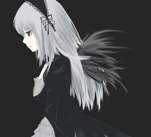 Rating: Safe Score: 0 Tags: 1girl black_background black_dress black_wings closed_mouth dress feathered_wings frills hairband image juliet_sleeves lolita_hairband long_hair long_sleeves profile puffy_sleeves red_eyes simple_background solo suigintou wings User: admin