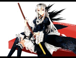 Rating: Safe Score: 0 Tags: 1girl black_legwear dress frills hairband image juliet_sleeves letterboxed long_hair long_sleeves puffy_sleeves red_eyes silver_hair solo suigintou thighhighs wings User: admin