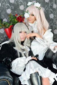 Rating: Safe Score: 0 Tags: 2girls bangs black_dress blunt_bangs dress flower frills gothic_lolita lips lipstick lolita_fashion long_hair looking_at_viewer multiple_cosplay multiple_girls red_eyes sitting tagme white_hair User: admin