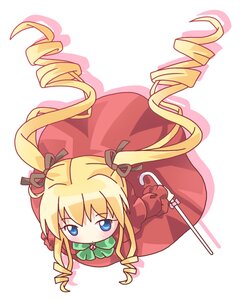 Rating: Safe Score: 0 Tags: 1girl blonde_hair blue_eyes blush bow bowtie chibi dress drill_hair flying from_above full_body green_bow green_neckwear hair_ribbon image long_hair long_sleeves looking_at_viewer mirai_(sugar) red_dress ribbon ringlets rozen_maiden shadow shinku sidelocks simple_background solo twin_drills twintails white_background User: admin