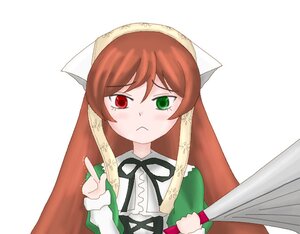 Rating: Safe Score: 0 Tags: 1girl brown_hair dress green_eyes head_scarf heterochromia image long_hair long_sleeves red_eyes ribbon simple_background solo suiseiseki tears upper_body white_background User: admin