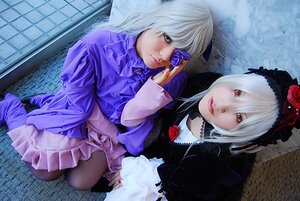 Rating: Safe Score: 0 Tags: 2girls blue_eyes dress eyepatch flower gothic_lolita lips lolita_fashion multiple_cosplay multiple_girls nail_polish pantyhose red_eyes sitting tagme white_hair User: admin