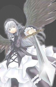 Rating: Safe Score: 0 Tags: 1girl black_legwear black_wings boots dress feathered_wings frills hairband holding holding_weapon image long_hair long_sleeves looking_at_viewer ribbon rose silver_hair solo suigintou weapon wings User: admin