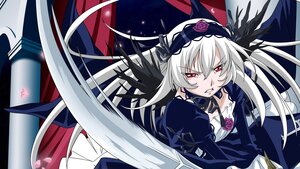 Rating: Safe Score: 0 Tags: 1girl black_wings dress flower frills hairband image juliet_sleeves long_hair long_sleeves looking_at_viewer parted_lips red_eyes rose silver_hair solo suigintou wings User: admin