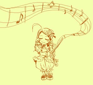 Rating: Safe Score: 0 Tags: 1girl dress image kanaria long_sleeves monochrome musical_note power_lines simple_background smile solo telephone_pole yellow_background User: admin