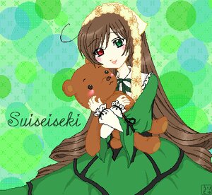 Rating: Safe Score: 0 Tags: 1girl brown_hair dress green_background green_dress green_eyes head_scarf heterochromia holding image long_hair long_sleeves looking_at_viewer red_eyes smile solo stuffed_animal suiseiseki teddy_bear very_long_hair User: admin