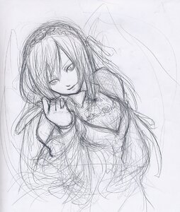 Rating: Safe Score: 0 Tags: 1girl dress flower greyscale hairband image lolita_hairband long_hair long_sleeves looking_at_viewer monochrome ribbon rose sketch smile solo suigintou User: admin