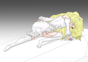 Rating: Safe Score: 0 Tags: 1girl blonde_hair braid detached_sleeves dress image kirakishou long_hair lying on_side solo thighhighs underwear white_legwear User: admin