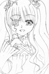 Rating: Safe Score: 0 Tags: 1girl blush eyepatch flower hair_flower hair_ornament image kirakishou long_hair looking_at_viewer monochrome smile solo traditional_media upper_body User: admin