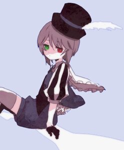 Rating: Safe Score: 0 Tags: black_headwear black_shirt brown_hair closed_mouth gloves green_eyes hat heterochromia image long_sleeves looking_at_viewer red_eyes short_hair shorts sitting solo souseiseki striped thighhighs top_hat User: admin