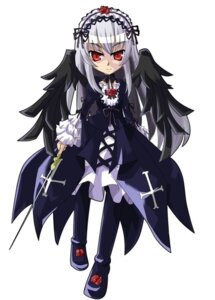 Rating: Safe Score: 0 Tags: 1girl black_wings cross dress flower frills full_body hairband holding image long_hair long_sleeves looking_at_viewer red_eyes rose shoes simple_background solo standing suigintou white_background wings User: admin