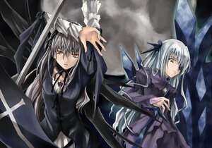 Rating: Safe Score: 0 Tags: 2girls barasuishou black_wings dress image long_hair long_sleeves multiple_girls pair red_eyes ribbon silver_hair suigintou wings User: admin