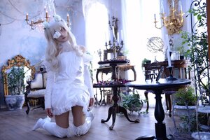 Rating: Safe Score: 0 Tags: 1girl bare_shoulders birdcage blindfold boots cage dress flower indoors kirakishou long_hair plant sitting solo standing thighhighs white_dress white_hair window User: admin