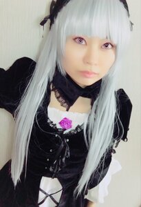 Rating: Safe Score: 0 Tags: 1girl bangs choker closed_mouth flower gothic_lolita hairband lips lolita_fashion long_hair looking_at_viewer photo purple_eyes rose simple_background solo suigintou upper_body white_hair User: admin