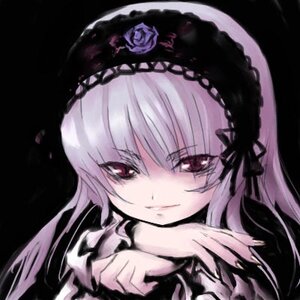 Rating: Safe Score: 0 Tags: 1girl bangs black_background closed_mouth dress flower frills hairband image long_hair long_sleeves looking_at_viewer red_eyes rose simple_background smile solo suigintou upper_body User: admin