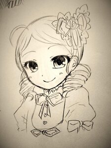Rating: Safe Score: 0 Tags: 1girl bow drill_hair flower graphite_(medium) hair_flower hair_ornament image kanaria looking_at_viewer monochrome photo ribbon rose smile solo tomoe_mami traditional_media twin_drills upper_body User: admin