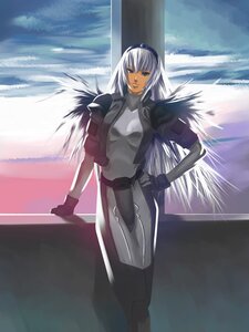 Rating: Safe Score: 0 Tags: 1girl belt blue_eyes breasts fingerless_gloves gloves hairband hand_on_hip image long_hair medium_breasts no_bra open_clothes open_shirt shirt silver_hair solo standing suigintou User: admin