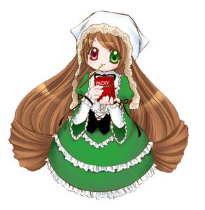 Rating: Safe Score: 0 Tags: 1girl brown_hair dress frills green_dress green_eyes head_scarf heterochromia image long_hair long_sleeves red_eyes simple_background solo suiseiseki very_long_hair white_background User: admin