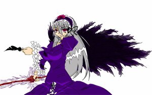 Rating: Safe Score: 0 Tags: 1girl black_wings dress flower frilled_sleeves frills hairband image long_hair long_sleeves looking_at_viewer pink_eyes rose silver_hair solo suigintou wings User: admin