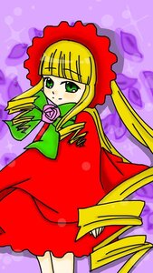 Rating: Safe Score: 0 Tags: 1girl blonde_hair bonnet dress flower green_eyes image long_hair long_sleeves looking_at_viewer pink_rose red_dress rose shinku sidelocks solo User: admin