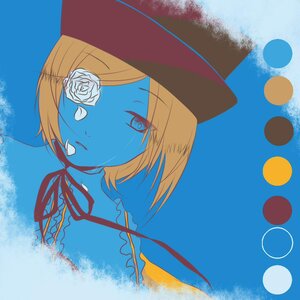 Rating: Safe Score: 0 Tags: 1girl blonde_hair blue_background blue_theme costume_switch flower hat image moon ribbon rose short_hair solo User: admin