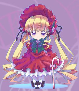 Rating: Safe Score: 0 Tags: 1girl blonde_hair blush bonnet bow bowtie dress drill_hair flower frills full_body green_bow image long_hair long_sleeves pantyhose purple_background red_dress shinku simple_background solo standing twintails very_long_hair User: admin