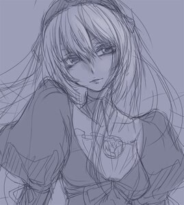 Rating: Safe Score: 0 Tags: 1girl bare_shoulders breasts closed_mouth greyscale hairband image long_hair looking_at_viewer megurine_luka monochrome simple_background sketch solo suigintou upper_body User: admin