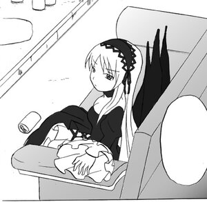 Rating: Safe Score: 0 Tags: 1girl bangs bottle breasts cup dress frills greyscale hairband image lolita_hairband long_hair long_sleeves monochrome sitting solo suigintou table very_long_hair wide_sleeves wings User: admin