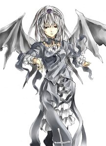 Rating: Safe Score: 0 Tags: 1girl bat_wings closed_mouth cowboy_shot detached_collar dress expressionless frilled_sleeves frills full_body image kurokoeda long_hair long_sleeves looking_at_viewer rose rozen_maiden silver_hair simple_background solo standing suigintou white_background wings User: admin