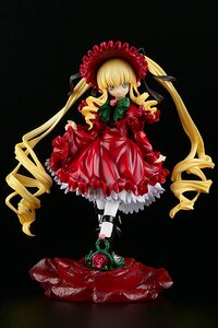 Rating: Safe Score: 0 Tags: 1girl black_background blonde_hair blue_eyes bonnet bow bowtie doll dress drill_hair flower frills full_body long_hair long_sleeves looking_at_viewer red_dress rose shinku shoes solo standing twin_drills twintails very_long_hair white_legwear User: admin