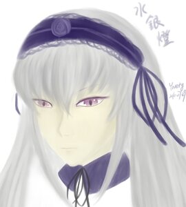 Rating: Safe Score: 0 Tags: 1girl choker closed_mouth flower hairband image looking_at_viewer purple_eyes purple_ribbon ribbon rose simple_background solo suigintou white_background User: admin