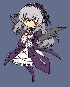 Rating: Safe Score: 0 Tags: 1girl black_wings blue_background dress flower frilled_sleeves frills full_body hairband image long_hair long_sleeves looking_at_viewer red_eyes silver_hair simple_background smile solo standing suigintou wings User: admin