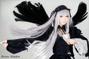 Rating: Safe Score: 0 Tags: 1girl bangs black_ribbon black_wings closed_mouth dress feathered_wings frills gothic_lolita grey_background hairband lolita_fashion long_hair long_sleeves looking_at_viewer neck_ribbon red_eyes ribbon silver_hair solo suigintou upper_body very_long_hair wings User: admin
