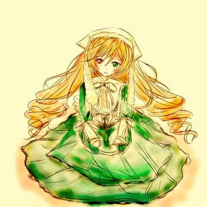 Rating: Safe Score: 0 Tags: 1girl blonde_hair dress drill_hair full_body green_dress green_eyes heterochromia image long_hair long_sleeves looking_at_viewer red_eyes ribbon simple_background solo suiseiseki very_long_hair yellow_background User: admin