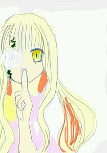 Rating: Safe Score: 0 Tags: 1girl bangs blonde_hair flower image kirakishou long_hair looking_at_viewer rose simple_background solo striped striped_background upper_body vertical_stripes white_flower white_rose yellow_eyes User: admin