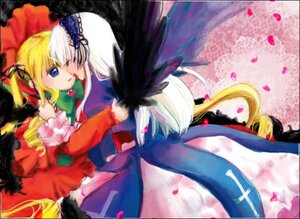 Rating: Safe Score: 0 Tags: 2girls black_wings blonde_hair blue_eyes dress frills image long_hair long_sleeves multiple_girls pair petals red_dress shinku silver_hair suigintou very_long_hair wings User: admin