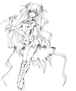 Rating: Safe Score: 0 Tags: 1girl boots dress elbow_gloves full_body gloves greyscale hair_ornament image kirakishou knee_boots lineart long_hair monochrome solo twintails very_long_hair User: admin