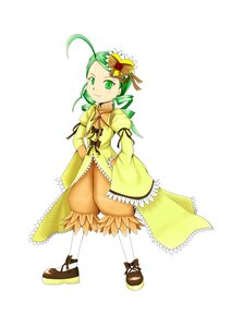 Rating: Safe Score: 0 Tags: 1girl ahoge dress flower full_body green_eyes green_hair hair_ornament image kanaria long_hair long_sleeves personification ribbon smile solo standing striped white_background yellow_dress User: admin