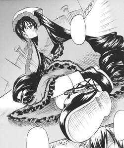 Rating: Safe Score: 0 Tags: 1girl blush comic dress drill_hair greyscale hat image long_hair looking_back monochrome smile solo speech_bubble suiseiseki underwear upskirt User: admin
