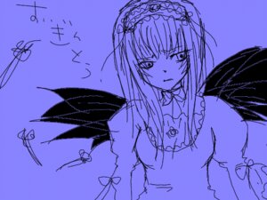 Rating: Safe Score: 0 Tags: 1girl black_wings bow dress feathered_wings frills hairband image long_hair long_sleeves looking_at_viewer monochrome purple_theme solo suigintou upper_body wings User: admin