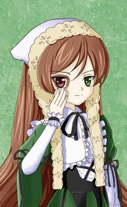 Rating: Safe Score: 0 Tags: 1girl black_ribbon brown_hair dress frills green_background green_dress green_eyes heterochromia image long_hair long_sleeves looking_at_viewer red_eyes ribbon smile solo suiseiseki twintails upper_body very_long_hair User: admin