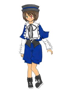 Rating: Safe Score: 0 Tags: 1girl brown_hair capelet full_body hat heterochromia image long_sleeves looking_at_viewer red_eyes shoes shorts simple_background solo souseiseki standing top_hat white_background User: admin