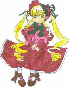 Rating: Safe Score: 0 Tags: 1girl blonde_hair blue_eyes bonnet bow bowtie dress flower full_body green_bow image long_hair long_sleeves looking_at_viewer red_dress rose shinku simple_background solo twintails User: admin