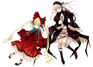 Rating: Safe Score: 0 Tags: 2girls black_footwear blonde_hair blue_eyes boots bow dress frills hairband image long_hair long_sleeves looking_at_viewer multiple_girls red_dress red_eyes shinku silver_hair solo suigintou twintails User: admin