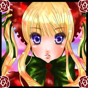 Rating: Safe Score: 0 Tags: 1girl black_border blonde_hair blue_eyes blush bonnet bow dress flower image letterboxed long_hair looking_at_viewer portrait rose shinku sidelocks solo twintails User: admin