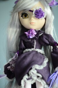 Rating: Safe Score: 0 Tags: 1girl barasuishou doll dress eyepatch flower frills gothic_lolita lolita_fashion long_hair long_sleeves purple_flower purple_rose rose silver_hair solo yellow_eyes User: admin