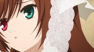 Rating: Safe Score: 0 Tags: 1girl blush brown_hair close-up face green_eyes image looking_at_viewer open_mouth red_eyes simple_background solo suiseiseki User: admin