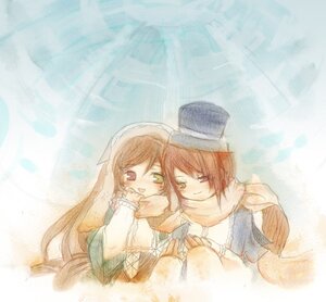 Rating: Safe Score: 0 Tags: 2girls blush brown_hair dress hat image long_hair long_sleeves multiple_girls open_mouth pair scarf short_hair siblings sisters smile souseiseki suiseiseki top_hat twins User: admin